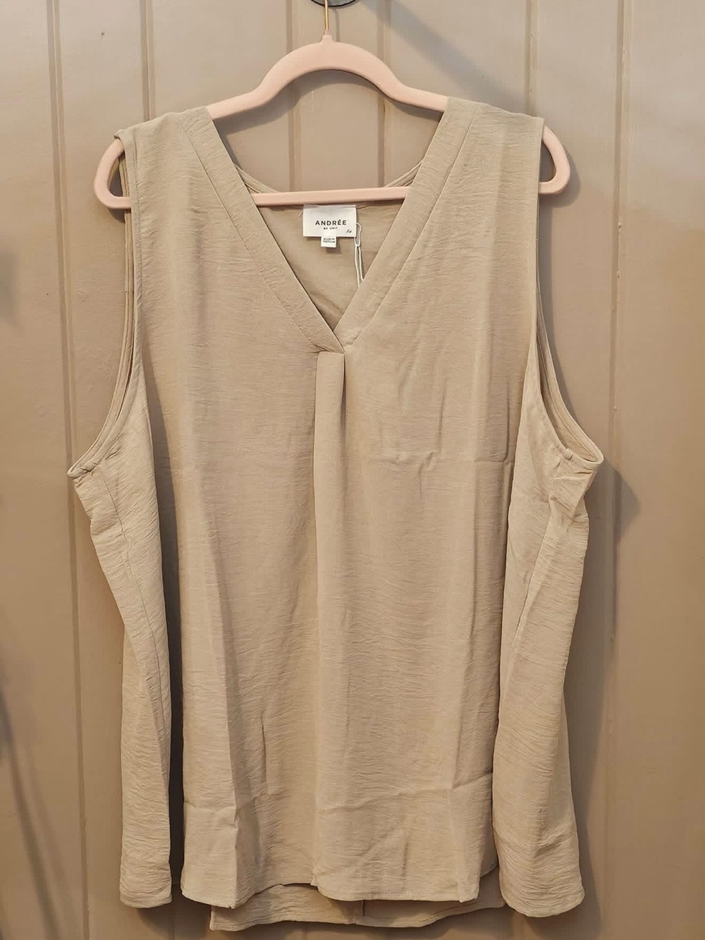 Andree Beige V-Neck Cold-Shoulder Sleeveless Top